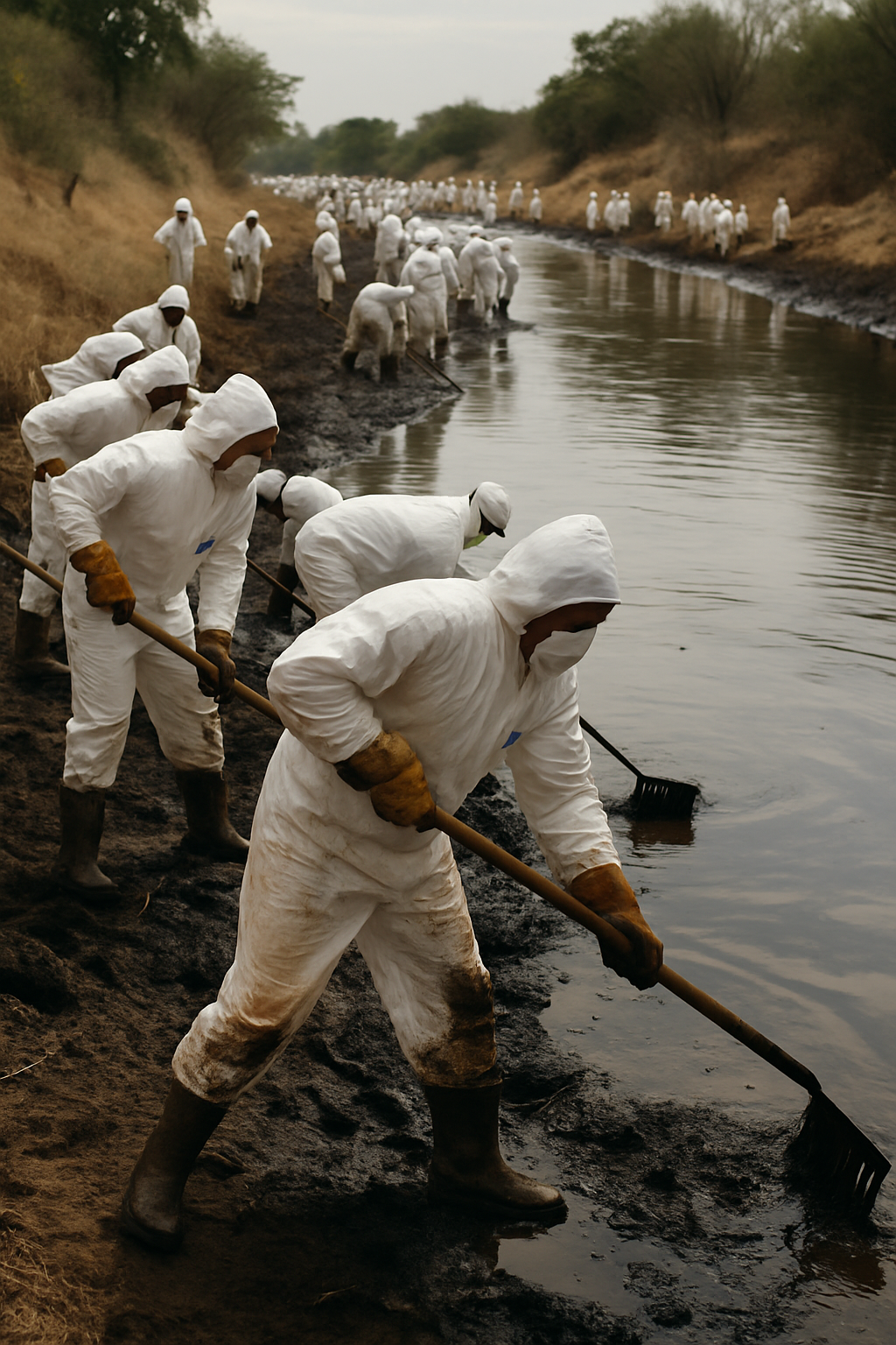 350 personas trabajan en limpieza del Río Seco tras derrame en Dos Bocas