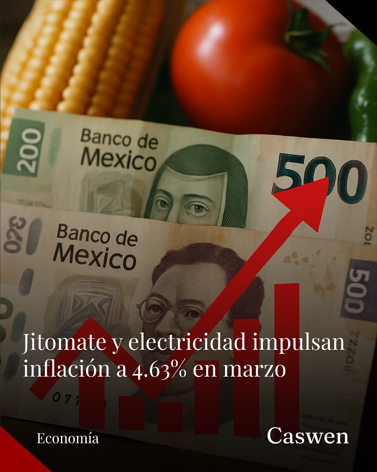Jitomate, transporte aéreo y electricidad elevan inflación a 4.63% en marzo
