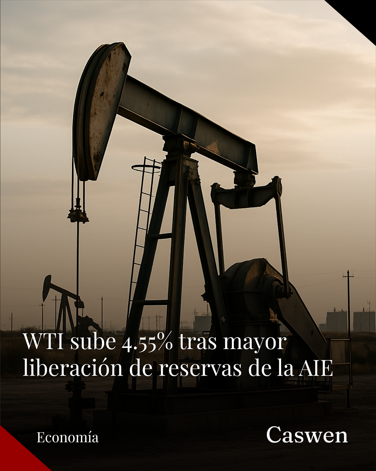 Petróleo WTI sube 4.55% tras anuncio de liberación de reservas de la AIE