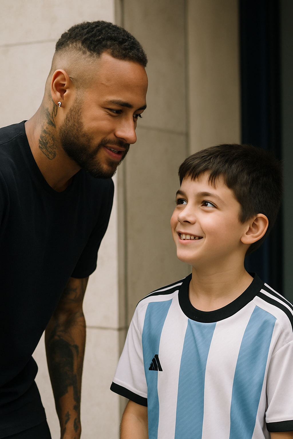 Neymar se encuentra con un joven fanático argentino que comparte su nombre