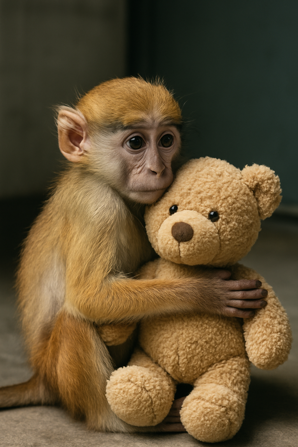 Yuji, el mono patas bebé en México que encuentra consuelo en un osito de peluche
