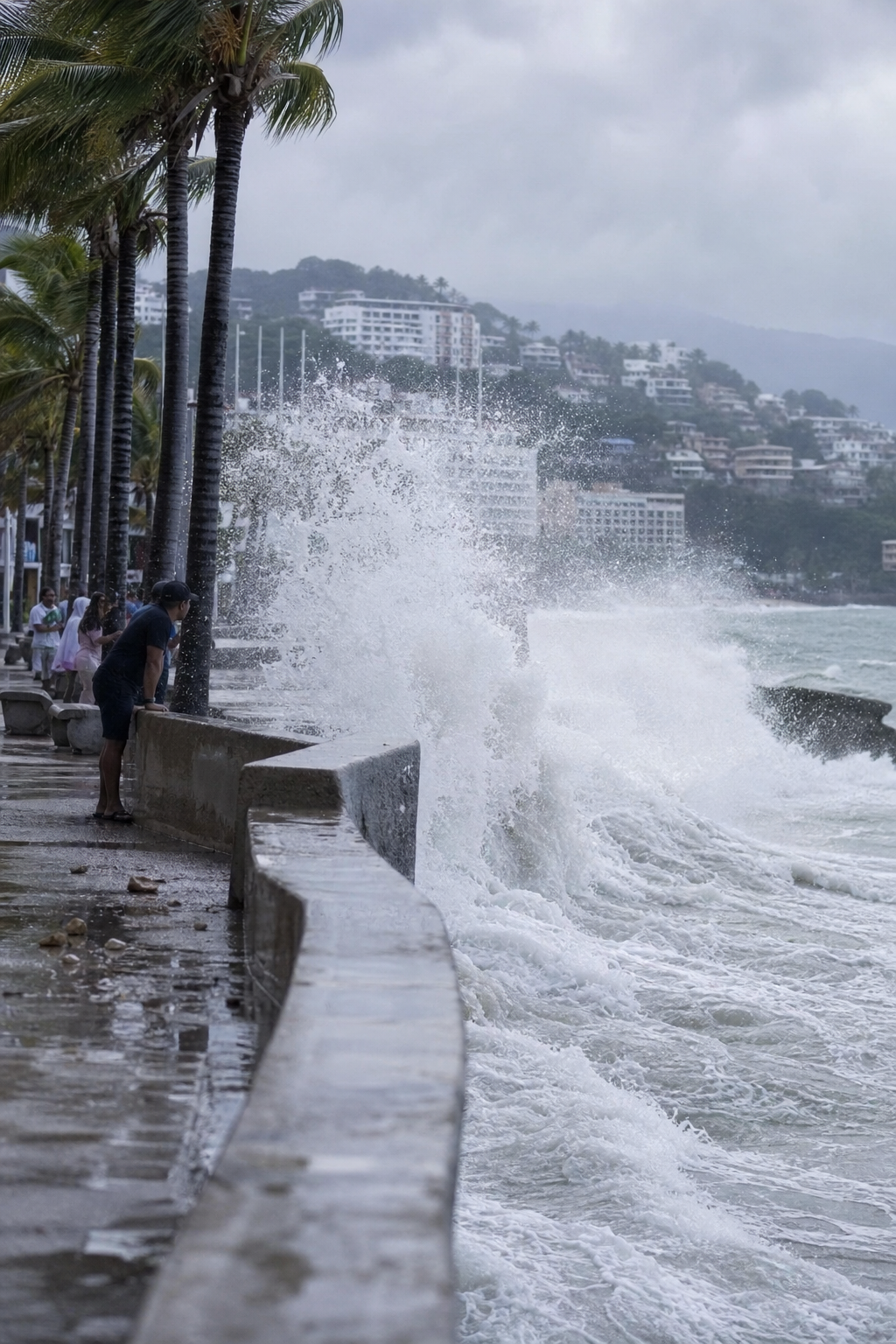 Huracán Rachel provoca fuerte oleaje en Puerto Vallarta; olas alcanzan el malecón
