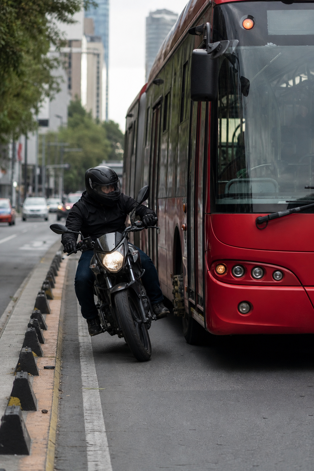Motociclista evita ser arrollado tras invadir carril exclusivo del Metrobús