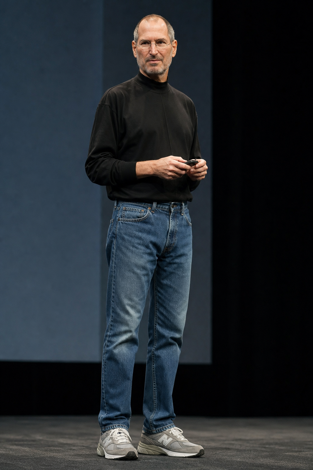 Steve Jobs adoptó el uniforme inspirado en Sony: cuello alto, jeans y New Balance
